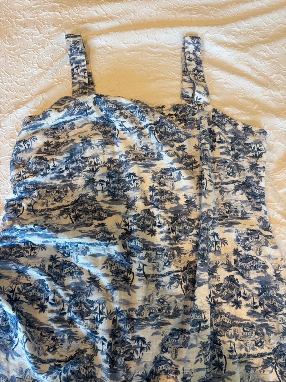 Abercrombie & Fitch White Dress with Blue Toile Accents - Picture 2 of 10